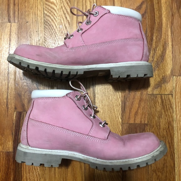 RARE!! Timberland Women’s Pink/White Leather Lace Up Boots Size 8 - Picture 3 of 8